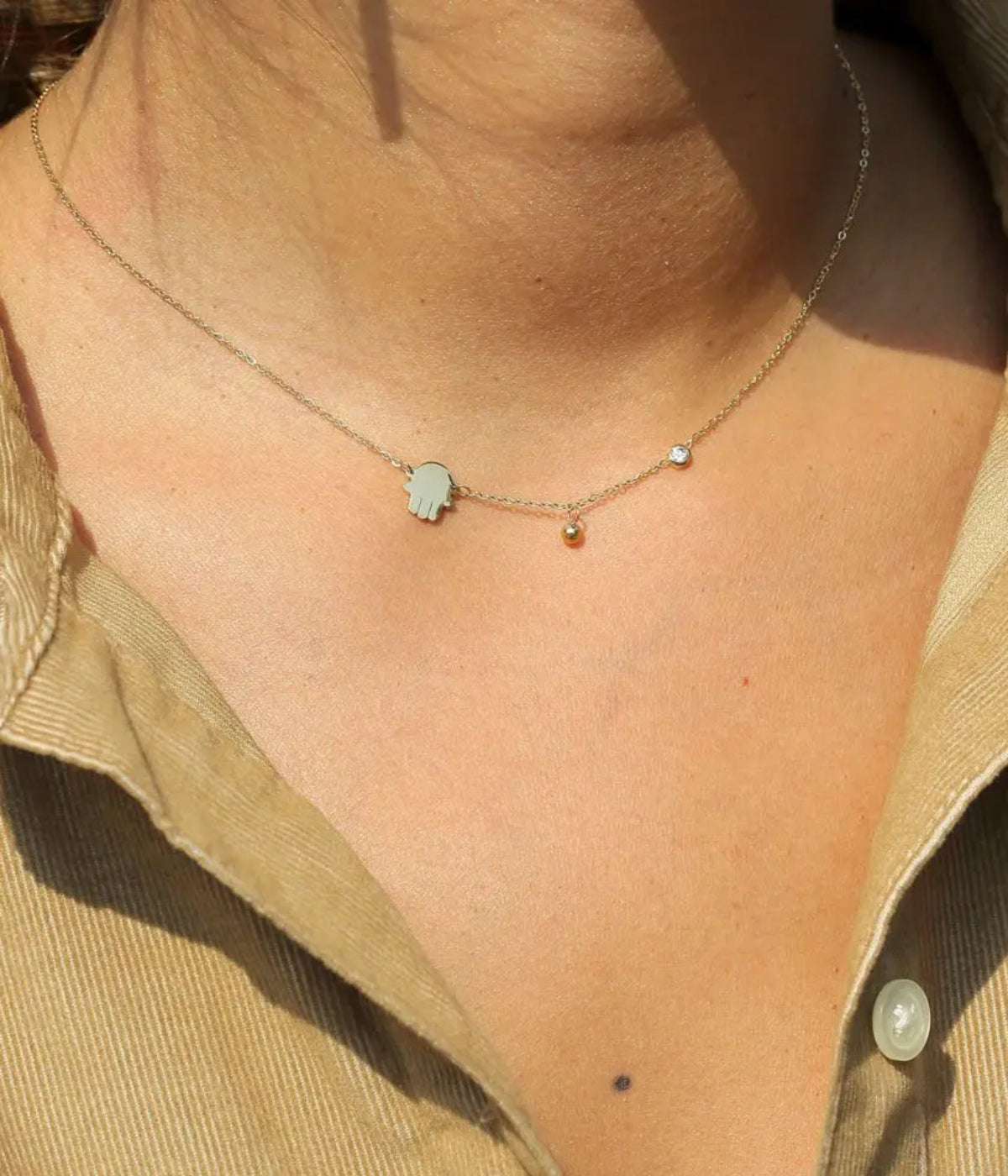 Collier Khamsa (Acier doré)