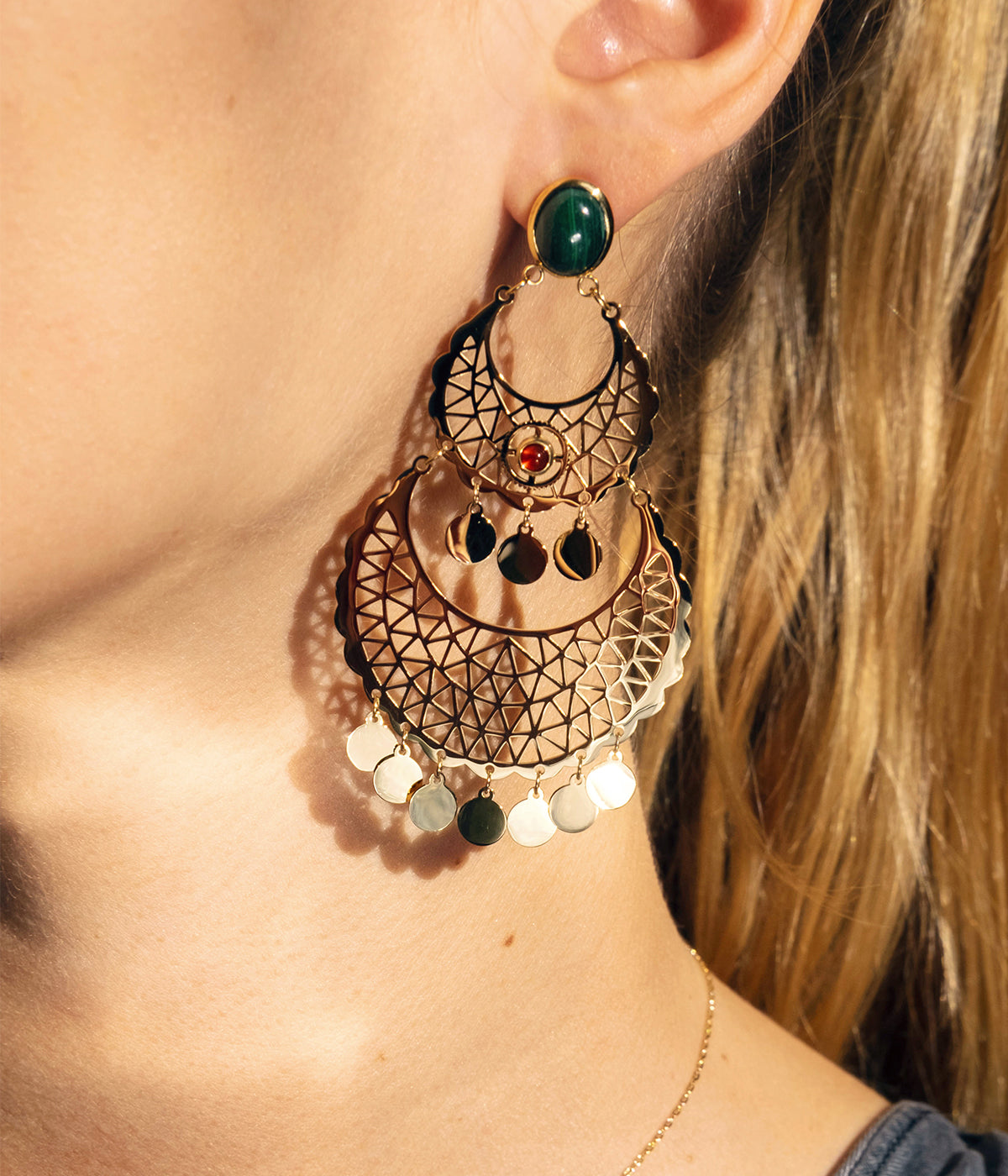 Boucles d'oreilles Esmeralda (Acier doré)